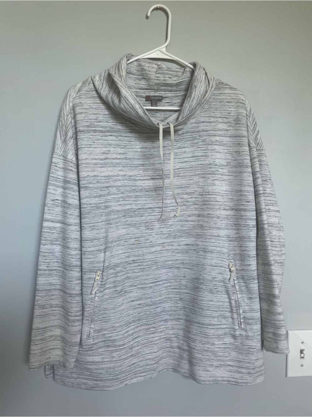 T by Talbots Cozy Gray Heather Pullover Sweater with Funnel Neck